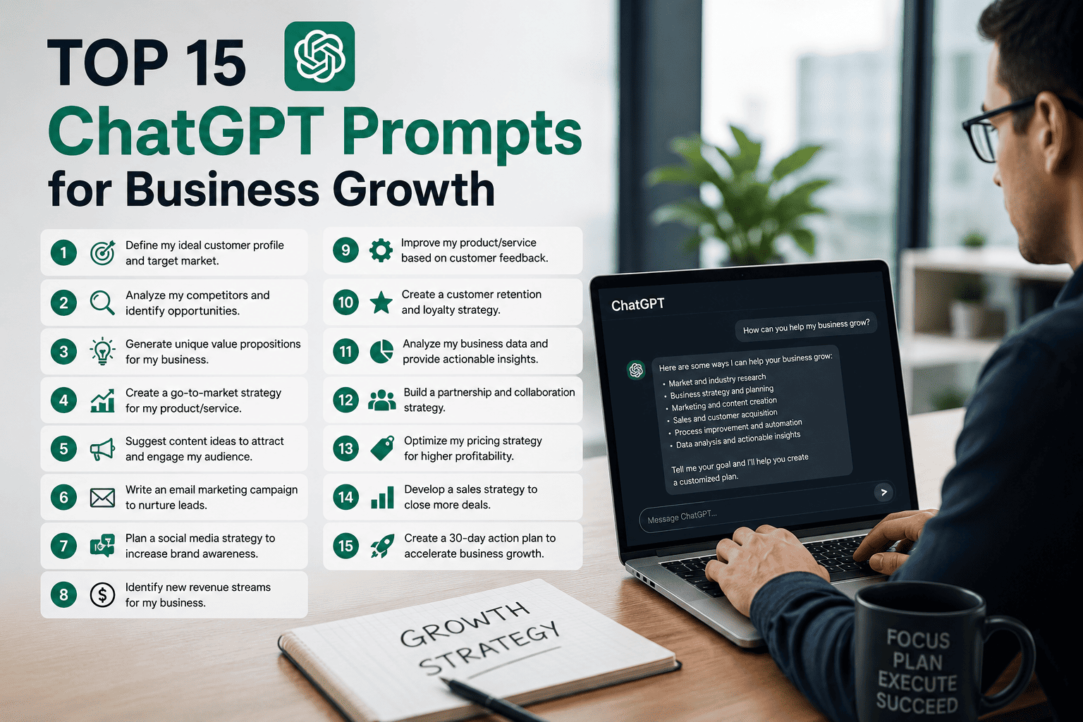 Top 15 ChatGPT Prompts for Business Growth